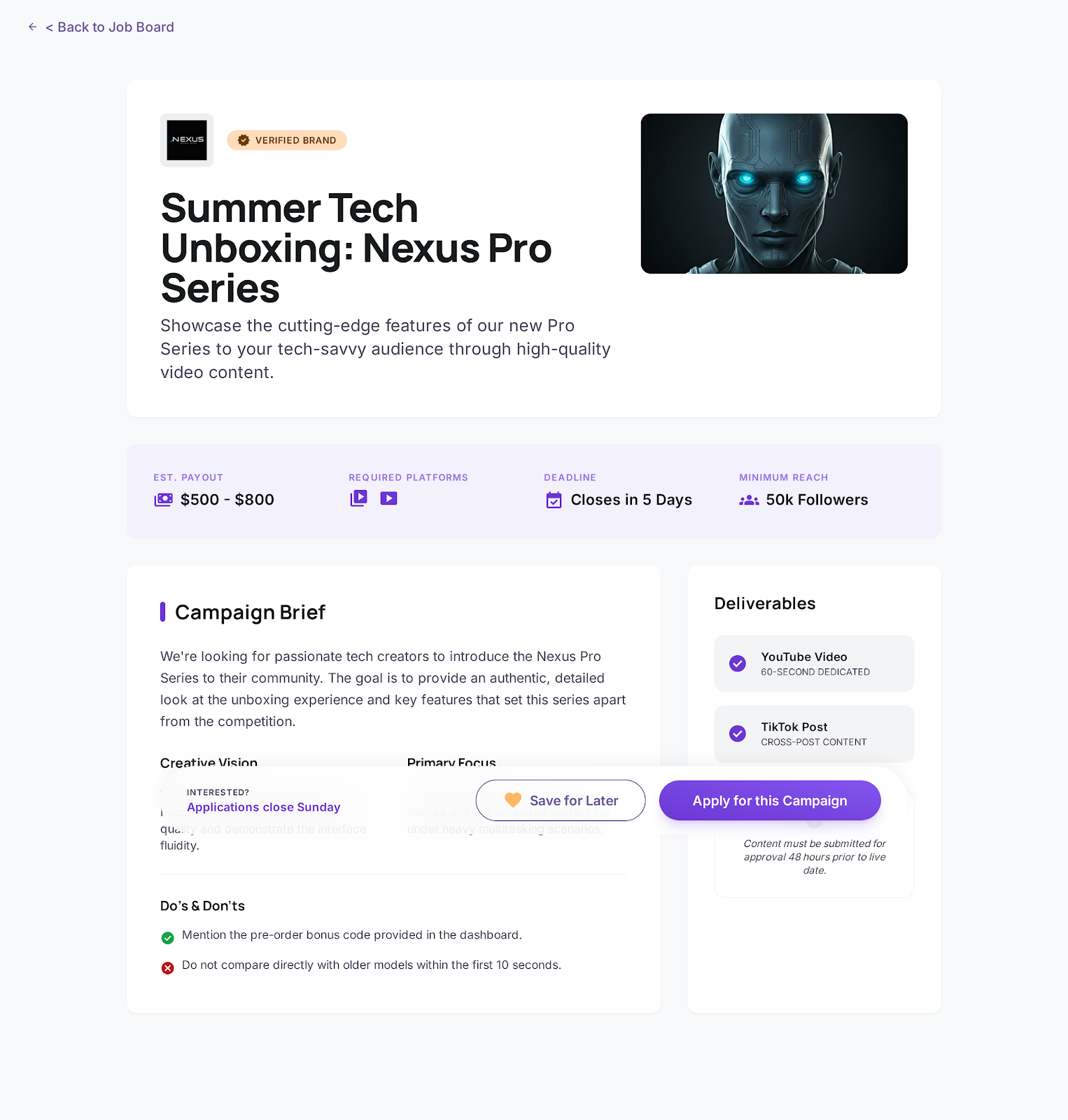 Rooof campaign detail interface