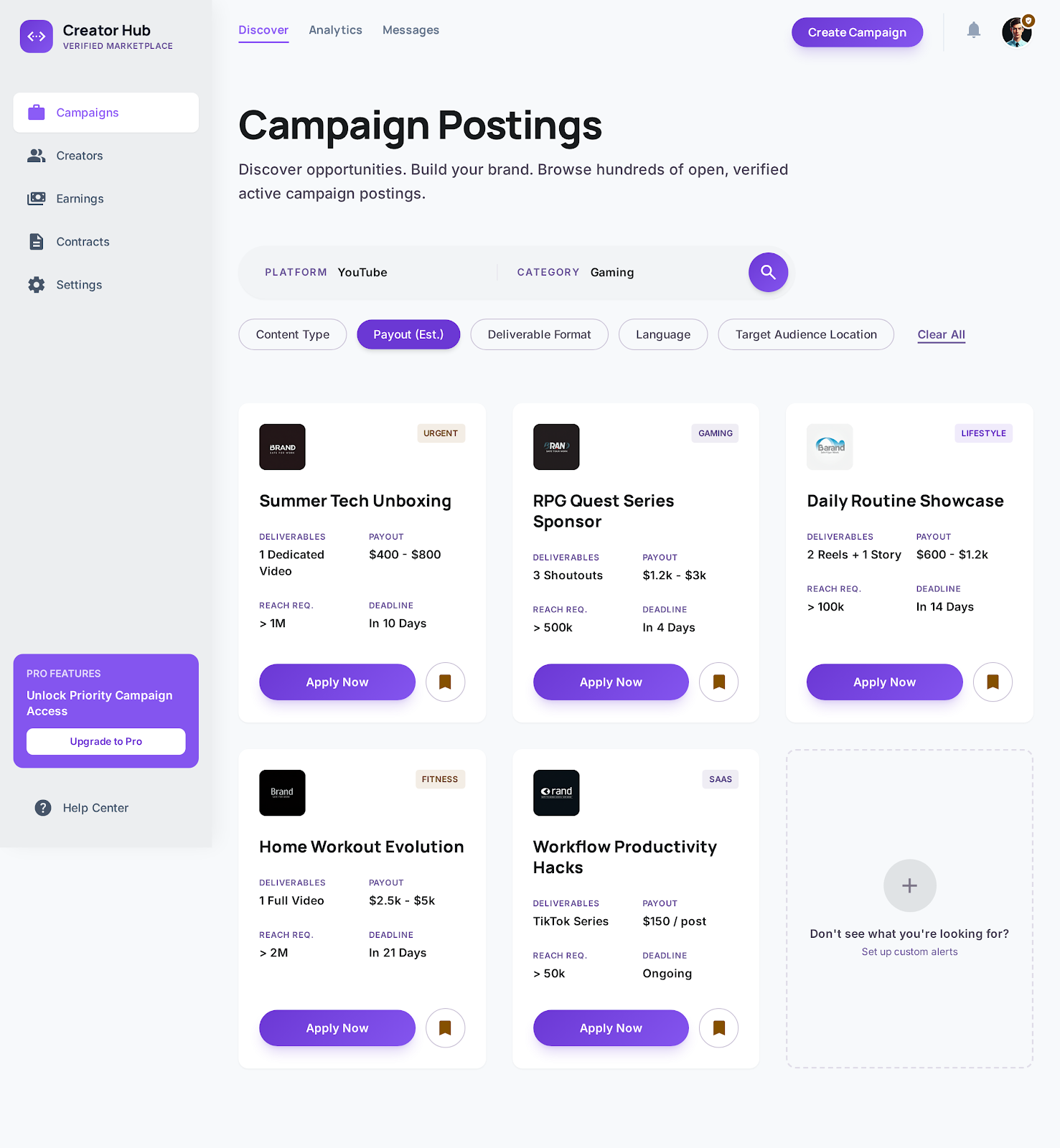 Rooof campaign discovery interface